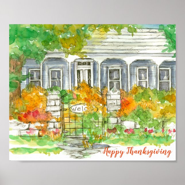 Happy thanksgiving Victorian House Autumn Poster (Framsidan)