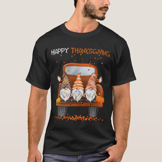 Happy thanksgiving vid Pickupa Lastbil Gnomes älsk T Shirt (Framsida)