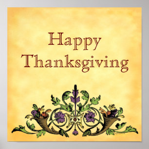 Happy thanksgiving Vintage Cornucopia Art Poster