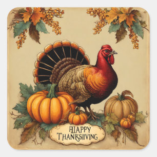Happy thanksgiving Vintage Turkiet, Pumpkins Fyrkantigt Klistermärke
