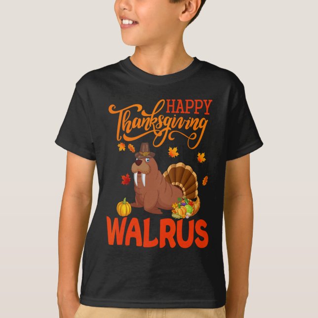 Happy thanksgiving Walrus Costume Turkey Fall Leav T Shirt (Framsida)