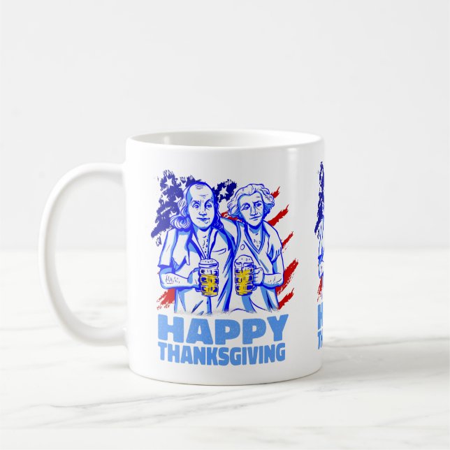 happy thanksgiving wash ington franklin patriotic kaffemugg (Vänster)