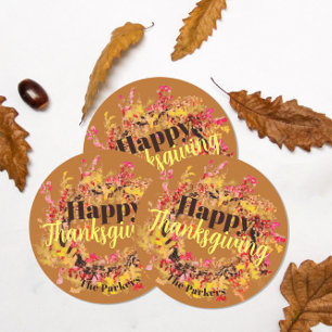 Happy thanksgiving Watercolor Höst löv Wandeans Runt Klistermärke