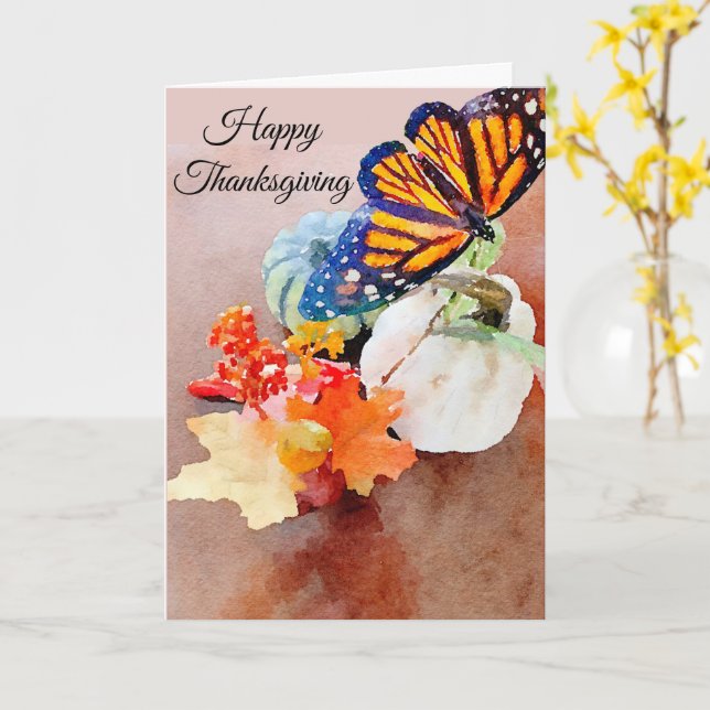 Happy thanksgiving Watercolor Monarch Butterfly Kort (Gul blomma)