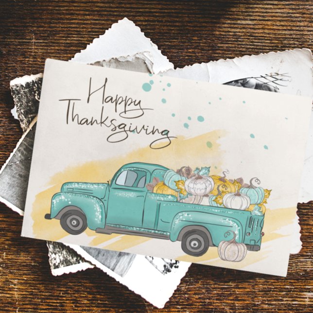 Happy thanksgiving Watercolor Pumpkin Lastbil Vykort (Skapare uppladdad)