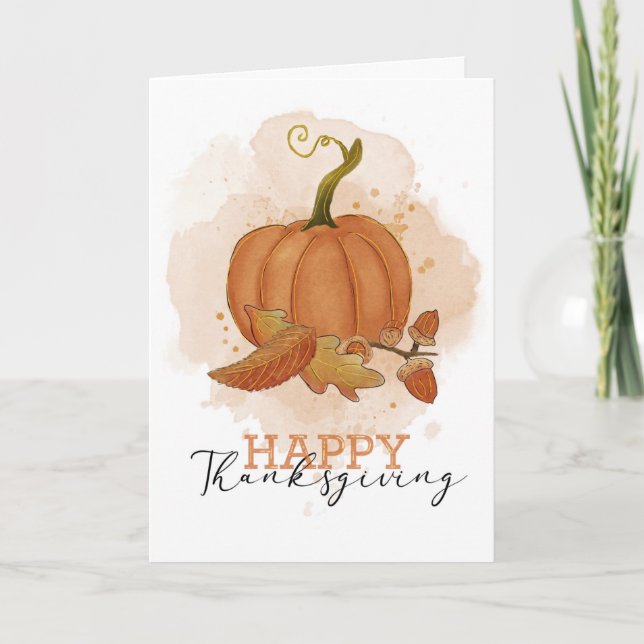 Happy thanksgiving Watercolor Pumpkin Löv Kort (Framsida)