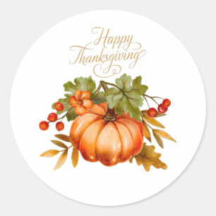 Happy thanksgiving Watercolor Pumpkin och Berries Runt Klistermärke