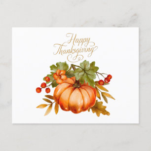 Happy thanksgiving Watercolor Pumpkin och Berries Vykort