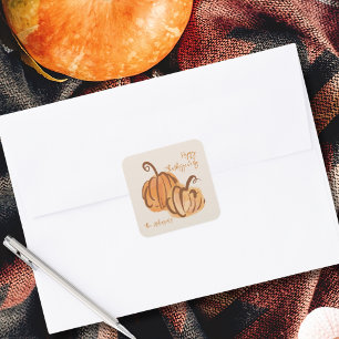 Happy thanksgiving Watercolor Pumpkin Thanksgiving Fyrkantigt Klistermärke