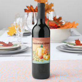 Happy thanksgiving Watercolor Pumpkin Vin-etikett Vinflaska Etikett