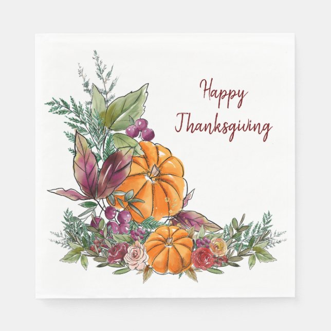 Happy thanksgiving Watercolor Pumpkins Autumn Pappersservett (Framsidan)