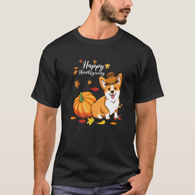 Happy Thanksgiving Welsh Corgi Autumn Fall Thanksg T Shirt (Framsida)
