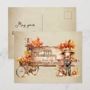 Happy thanksgiving Wood Sign & Autumn Scene Vykort