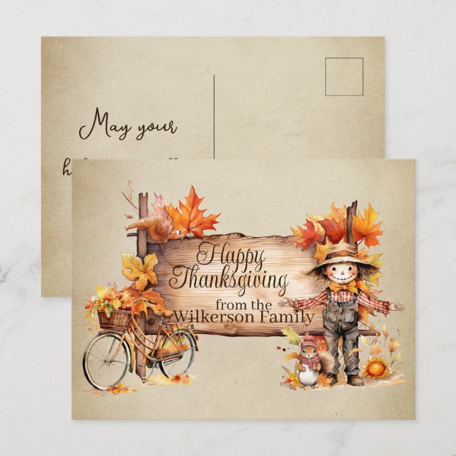 Happy thanksgiving Wood Sign & Autumn Scene Vykort (Fram/baksida)