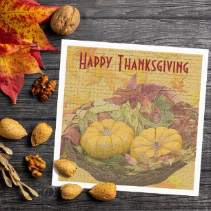 Happy thanksgivinghöst lövkalebasser pappersservett
