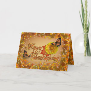 Happy thanksgivingkortfjärilar och blommor helgkort