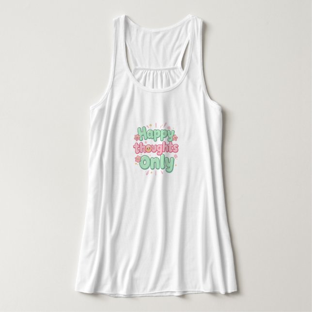 "Happy Thoughts Only" Positive Quote Linne Med Racerback (Design framsida)