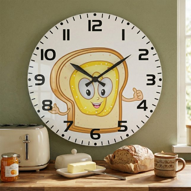 Happy Toast Kawaii Buttered Bread Slice Stor Klocka (Skapare uppladdad)