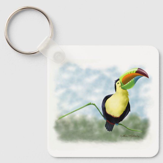 Happy Toucan Cartoon Nyckelring (Framsida)