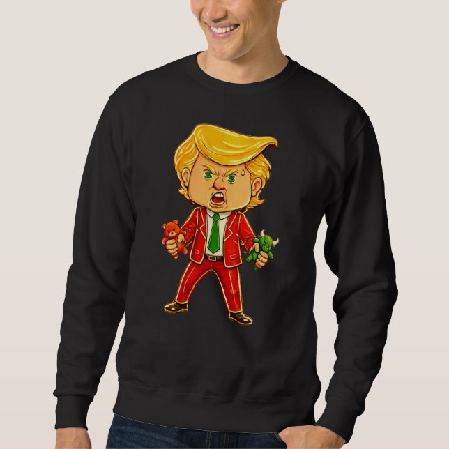Happy Trump Funny Trump Bull Bear Trump Meme Chibi Lång Ärmad Tröja (Framsida)