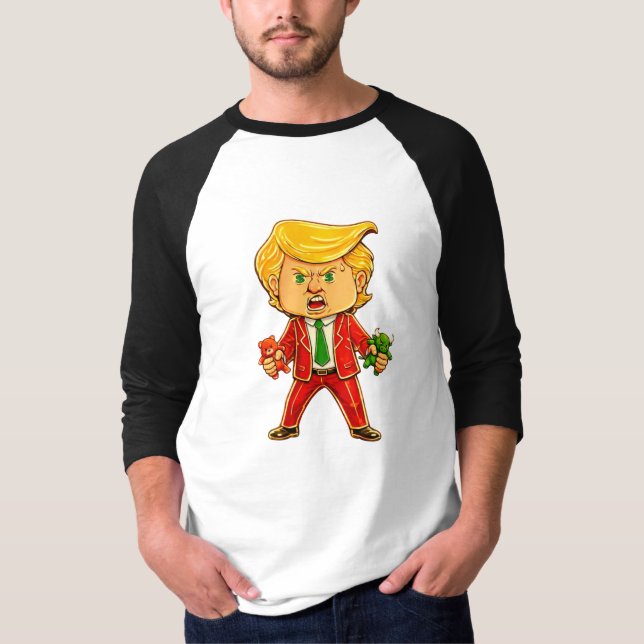 Happy Trump Funny Trump Bull Bear Trump Meme Chibi T Shirt (Framsida)