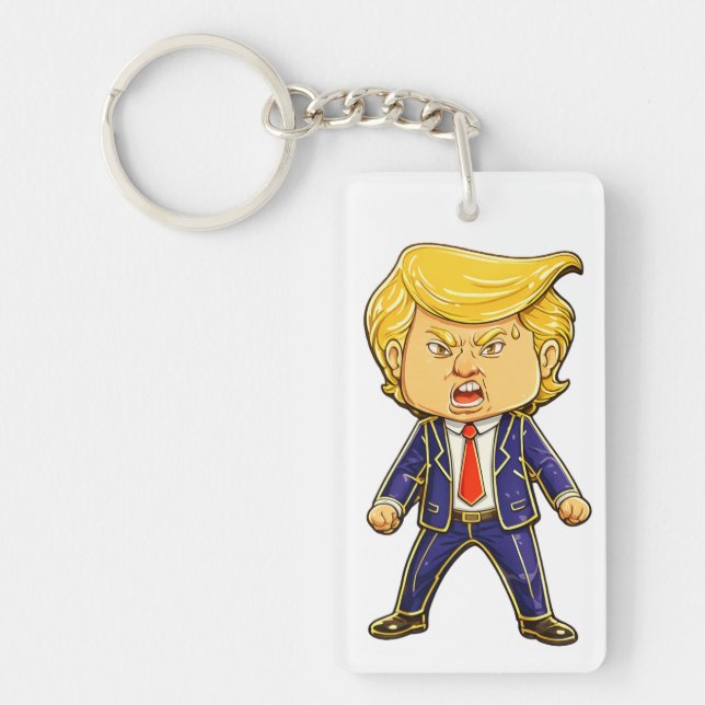 Happy Trump Lapel Pin Chibi Cartoon Funny Meme Pop Nyckelring (Framsidan)