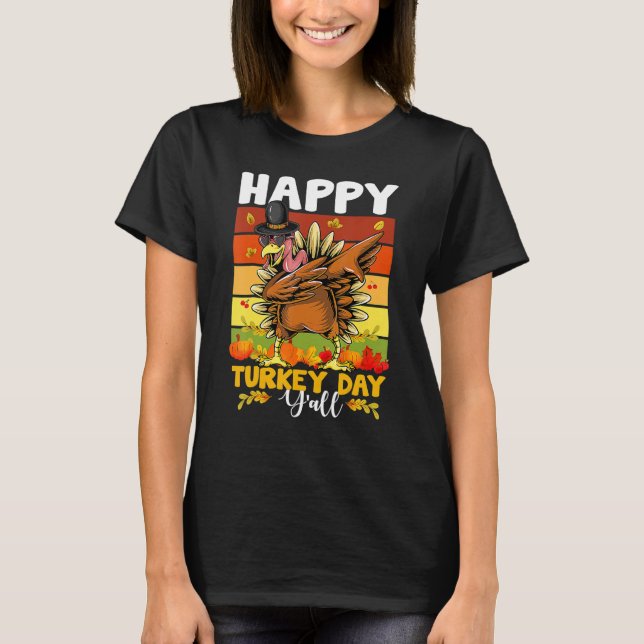 HAPPY TURKEY DAY Dabbing Thanksgiving Day Boys Gir T Shirt (Framsida)