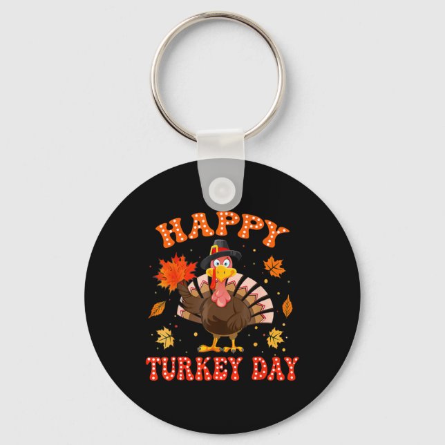 Happy Turkey Day Shirt For Women Happy Thanksgivin Nyckelring (Framsida)