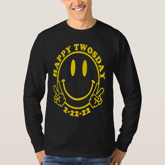 Happy Twosday 2 22 22 Happy Face Retro Style Peace T Shirt (Framsida)