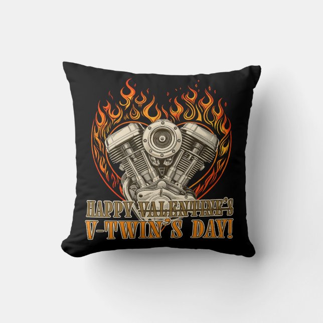 Happy V-Twin’s Day, Anti Valentine, Chopper Lovers Kudde (Framsida)
