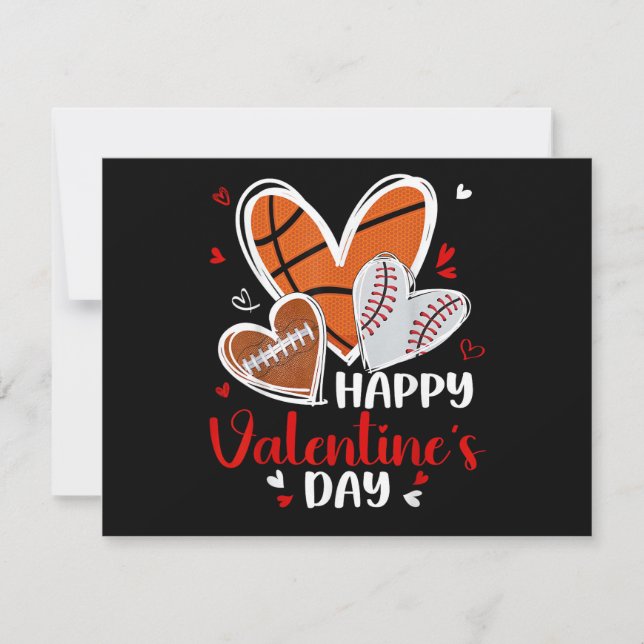 Happy Valentine Baseball Football Basketball Heart Julkort (Framsida)
