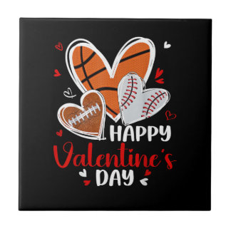 Happy Valentine Baseball Football Basketball Heart Kakelplatta