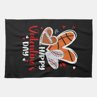 Happy Valentine Baseball Football Basketball Heart Kökshandduk