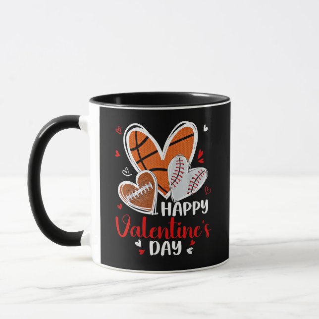 Happy Valentine Baseball Football Basketball Heart Mugg (Vänster)