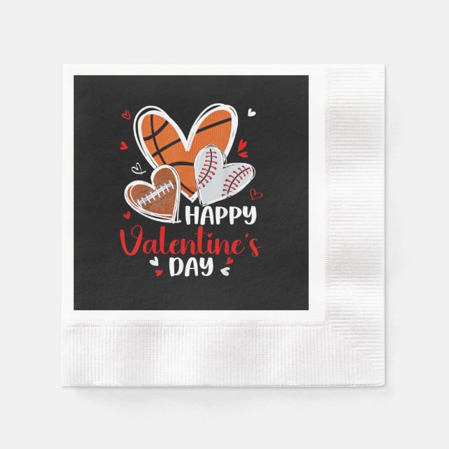 Happy Valentine Baseball Football Basketball Heart Pappersservett (Framsidan)