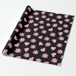 Happy valentine day Black& Pink hearts Flowers Presentpapper