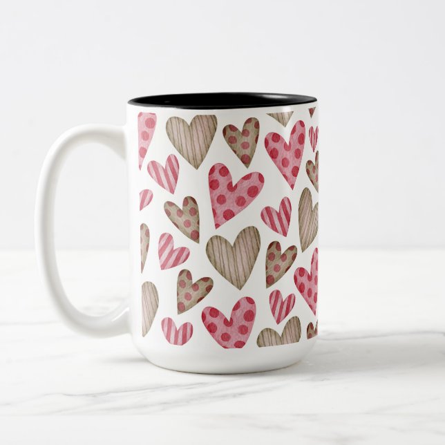 Happy valentine day elegant colorful hearts Två-Tonad mugg (Vänster)