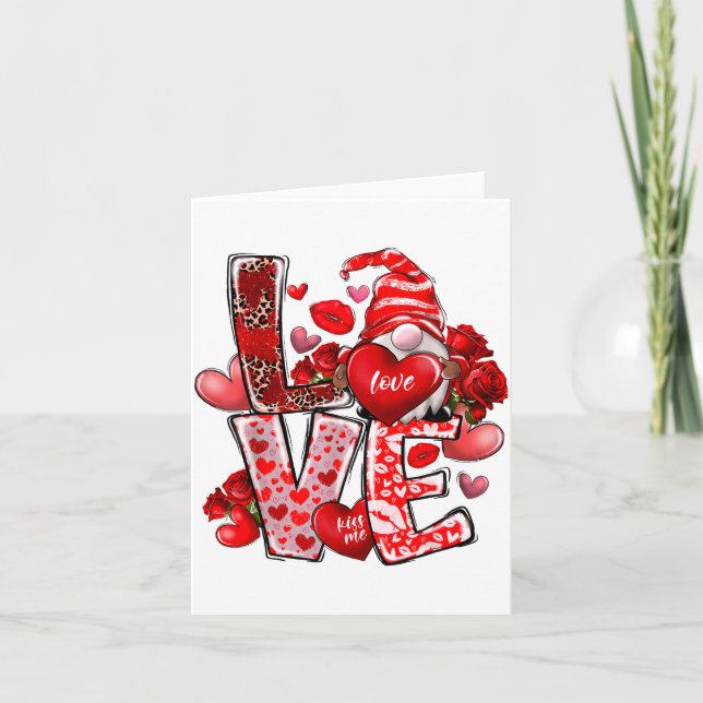 Happy Valentine Gnome Heart Valentine's Day Couple Kort (Framsida)