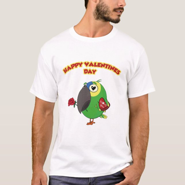happy valentine parrot t shirt (Framsida)