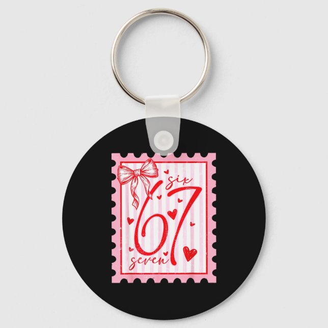 Happy Valentine’s Day 67 Meme Hearts Coquette Bow  Nyckelring (Framsida)