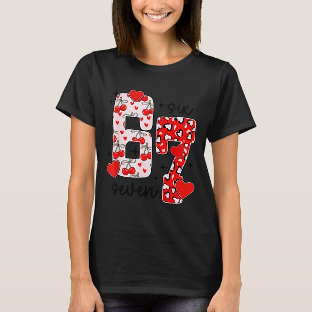 Happy Valentine’s Day 67 Meme Hearts Coquette Bow  T Shirt (Framsida)