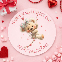 Happy Valentine’s Day Bear – Be My Valentine Heart Runt Klistermärke