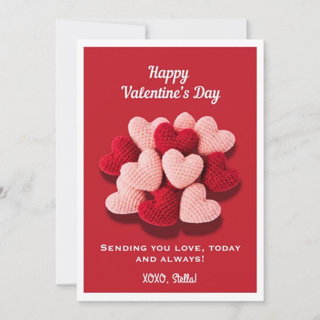 Happy Valentine’s Day Crochet Heart Flat Card  Julkort (Framsida)