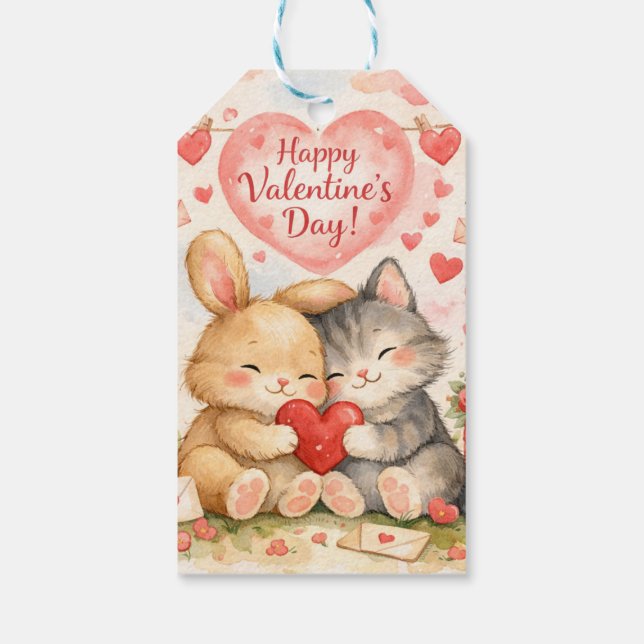 Happy Valentine’s Day Cute Animal Couples  Presentetikett (Baksidan)