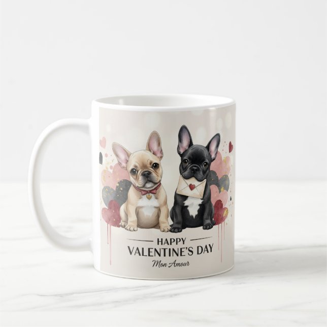 Happy Valentine’s Day French Bulldog Mug – Cute Kaffemugg (Vänster)