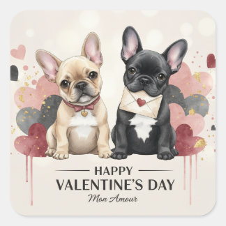 Happy Valentine’s Day French Bulldog Sticker Fyrkantigt Klistermärke