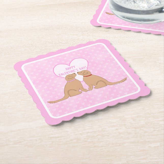 Happy Valentine’s Day Golden Dogs Flat Card Underlägg Papper (Vinklad)