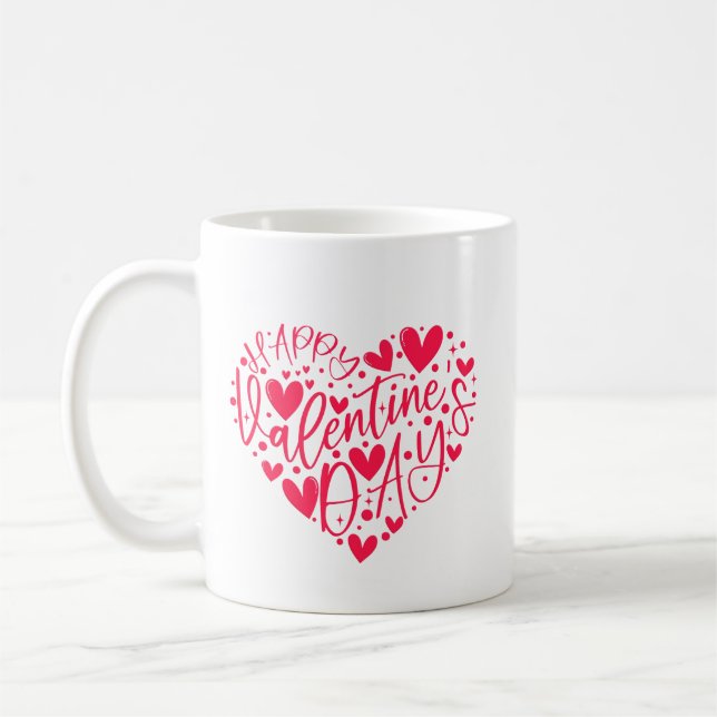 Happy Valentine’s Day Heart Lettering Kaffemugg (Vänster)