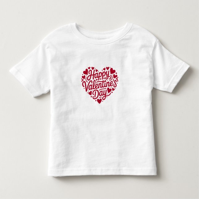 Happy Valentine’s Day Heart Typography – Red Love  T Shirt (Framsida)