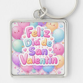 “Happy Valentine’s Day” Keychain – Romantic Gift Fyrkantig Silverfärgad Nyckelring